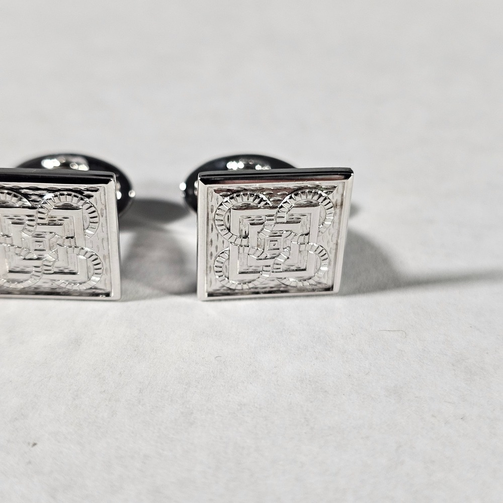 Jan Leslie‎ Cufflinks Mens OS Silver Sterling 925 Geometric Knot Square Formal - Picture 3 of 5